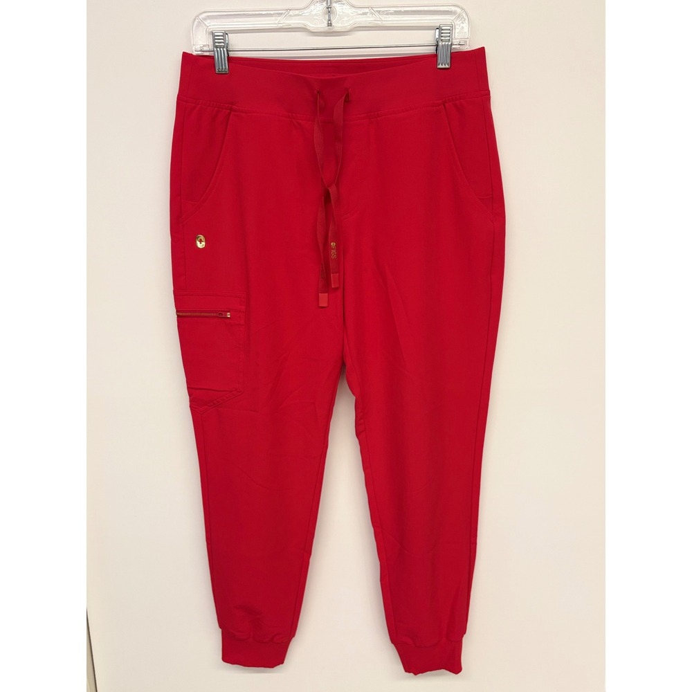 FIGS Zamora Jogger Scrub Pants Gold Hardware Women M Red Healthcare Workwear